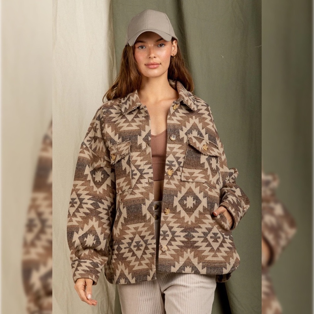 RELAXED FIT AZTEC PRINTED SHACKET